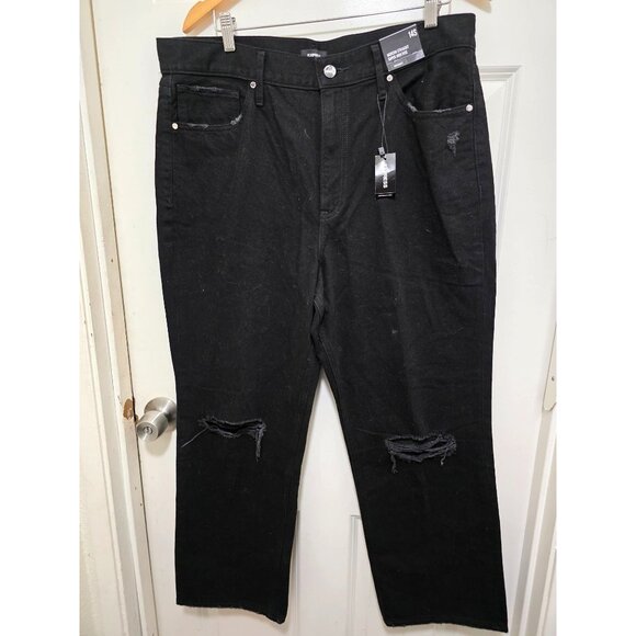 Express Womens Modern Straight Super High Rise Distressed Black Jeans Size 14S C - Picture 2 of 11